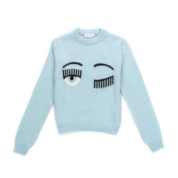 Chiara Ferragni Light Blue Wink Sweater Merino Wool M *see description* - Picture 9 of 9